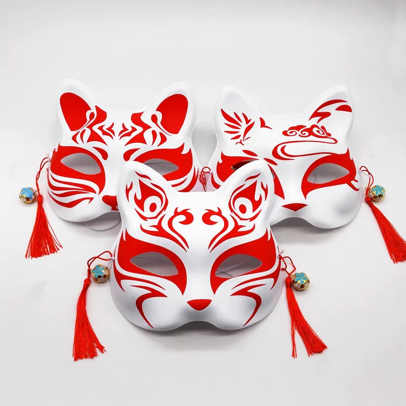 

Cherry Blossom Cat Mask Cosplay Accessorie Japanese Style Half Face Hand-painted Fox Mask Anime Masquerade Halloween Prop Unisex