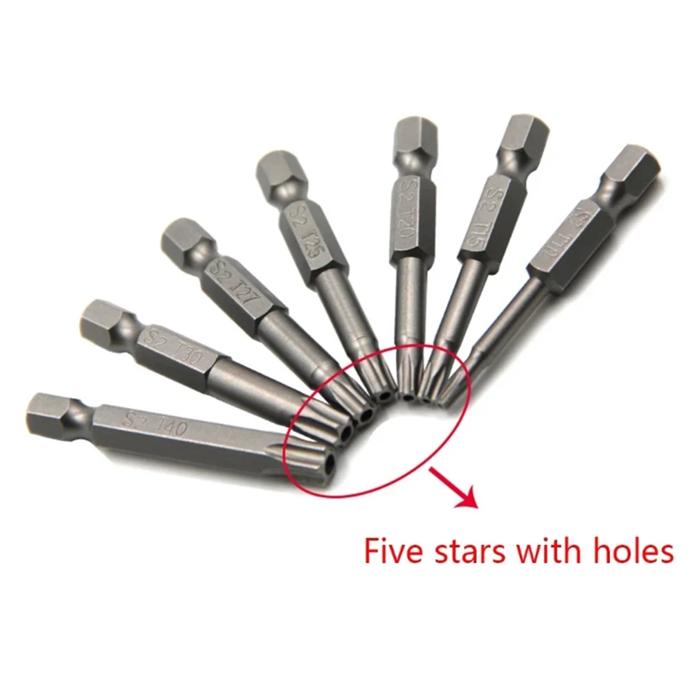 

1pc 50mm Torx Screwdriver Bits 1/4" Hex Shank Five-point Magnetic Torx Screwdriver Bit For Electric/manual T10-T40 Hand Tool