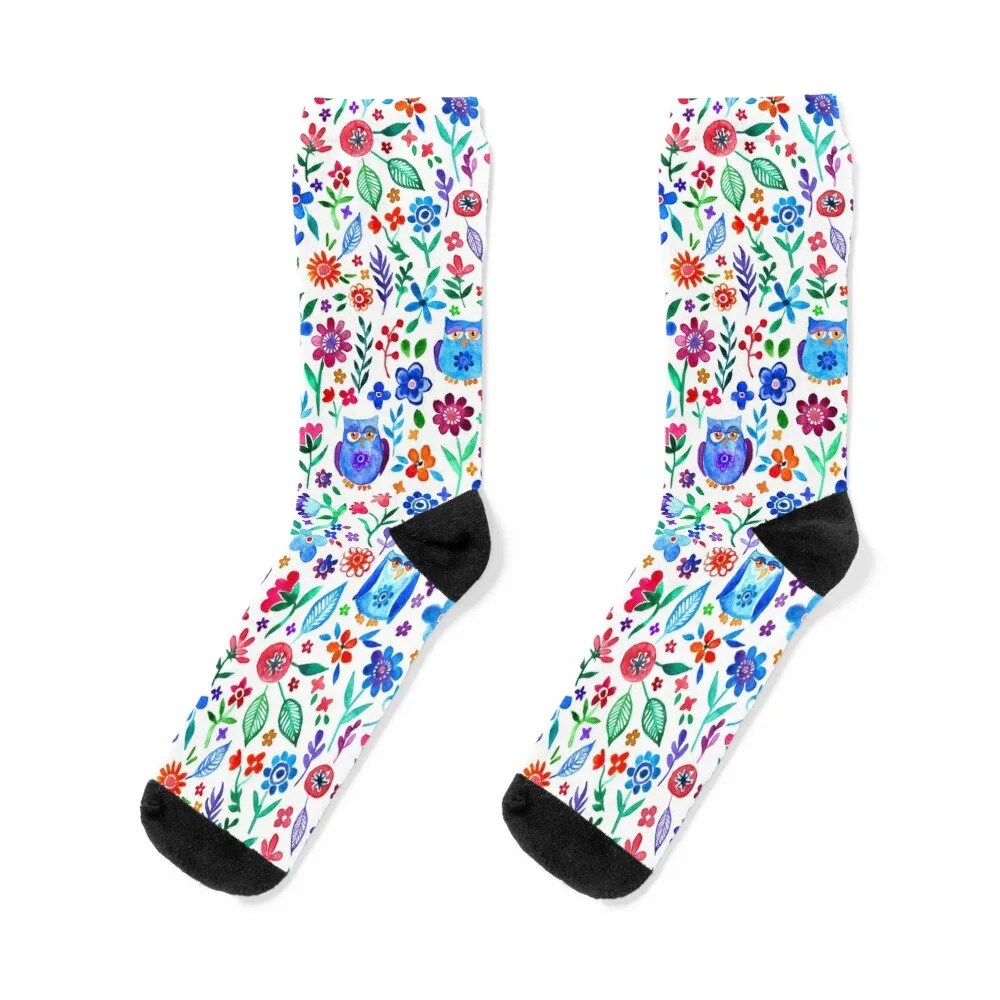 

Little Owls and Flowers on White Socks soccer anti-slip luxe new in's colored Socks Men's Women's