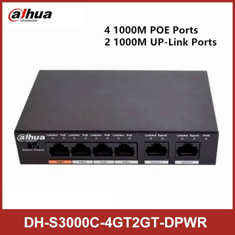 

Dahua 1000M 4POE Ports 1000M 2UP-Link Ports POE Switch DH-S3000C-4GT2GT-DPWR support POE POE+ HI-POE