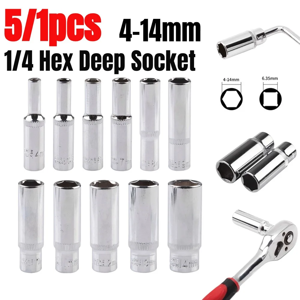 5-1pcs 4-14mm Deep Socket 1/4inch Hex Socket Impact Drivers Ratchet Wrench Drive Sockets Adapter Hand Repair Tools
5-1pcs 4-14mm Deep Socket 1/4inch Hex Socket Impact Drivers Ratchet Wrench Drive Sockets Adapter Hand Repair Tools