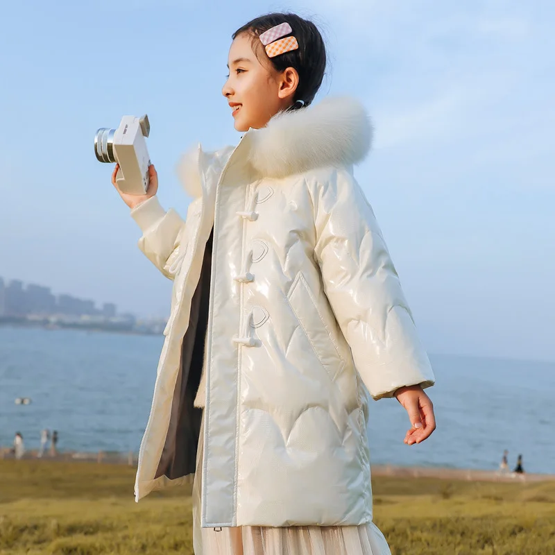 Children Girls' Glossy Wash-Free Mid-Length Down Jacket Kids New Winter Fur Collar Hooded Warm Thicken Feather Parkas y671
Children Girls' Glossy Wash-Free Mid-Length Down Jacket Kids New Winter Fur Collar Hooded Warm Thicken Feather Parkas y671