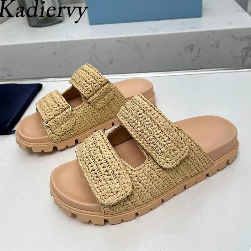 New Thick Sole Slippers Women Braided Summer Sandals Peep Toe Vacation Beach Shoes Woman Weave Flat Slides Woman
New Thick Sole Slippers Women Braided Summer Sandals Peep Toe Vacation Beach Shoes Woman Weave Flat Slides Woman