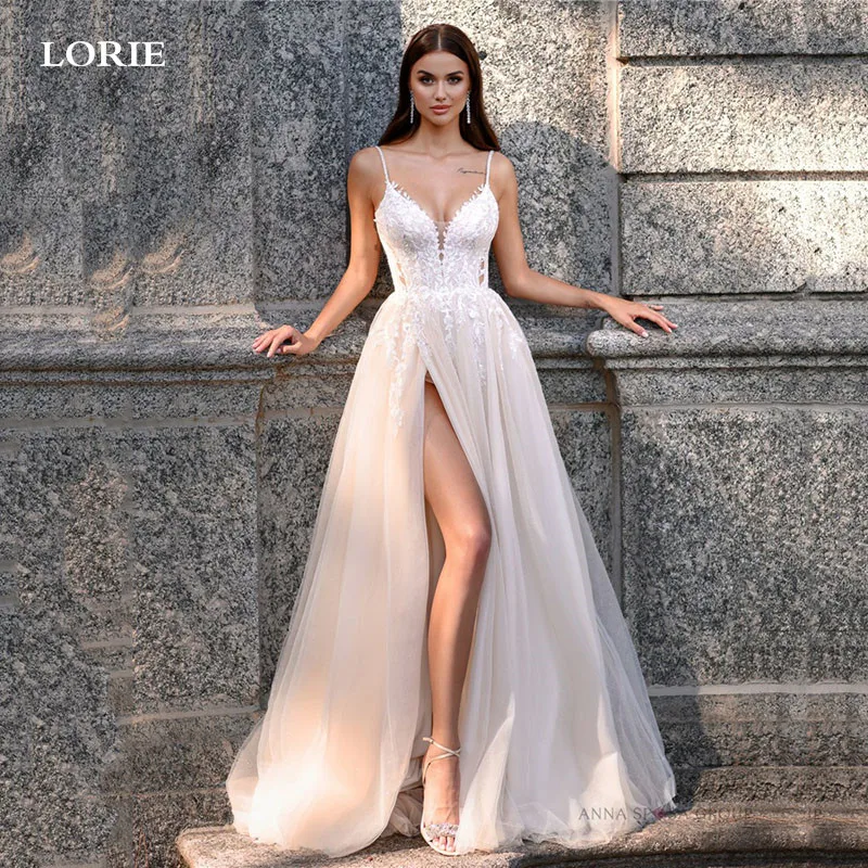 LORIE Sleeveles Lace Wedding Dresses A Line Spaghetti Straps Corset Bride Dress Sexy V Neck Side Split Wedding Gowns
LORIE Sleeveles Lace Wedding Dresses A Line Spaghetti Straps Corset Bride Dress Sexy V Neck Side Split Wedding Gowns