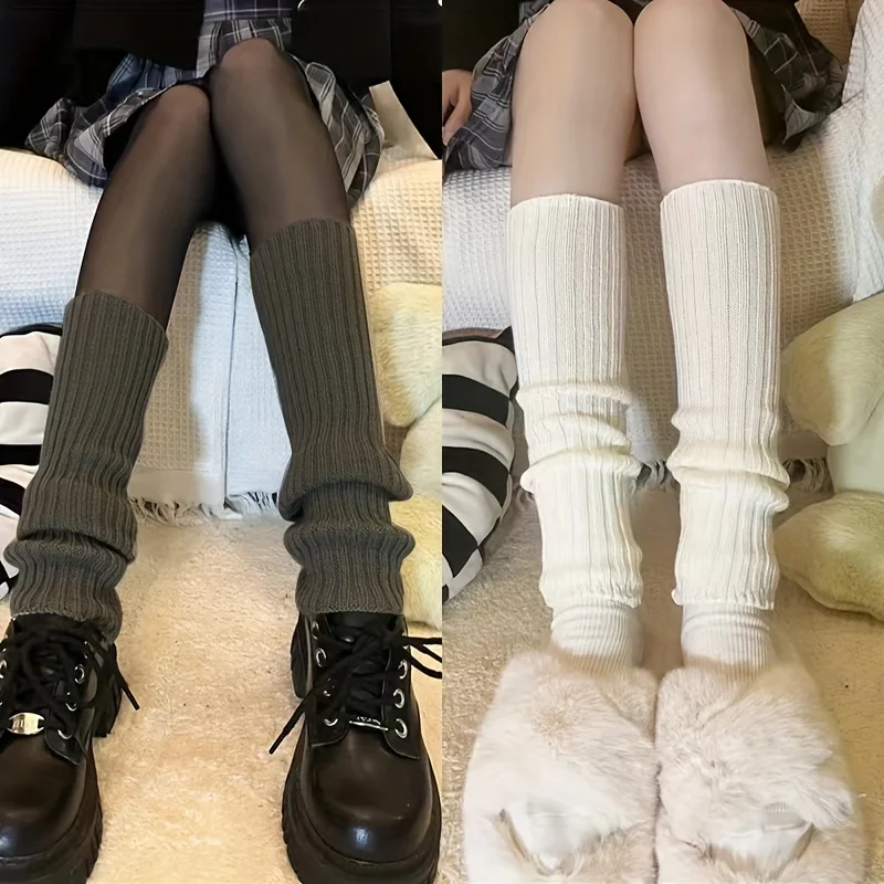 

2 Pairs Autumn Winter Women Leg Warmers Lolita Long Socks Knitted Foot Cover Arm Warmer Boot Stockings Y2K Crochet Heap Socks