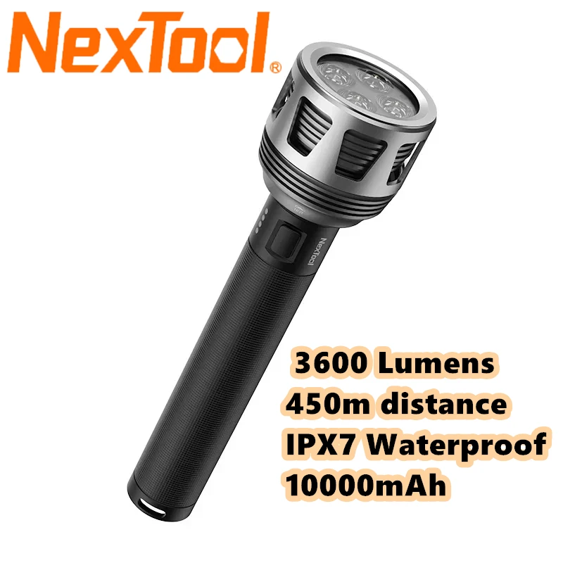 

NexTool 3600lm 450m High Power Led Flashlights 10000mAh High-light Lamp IPX7 Waterproof USB Rechargeable Torch Outdoor Camping