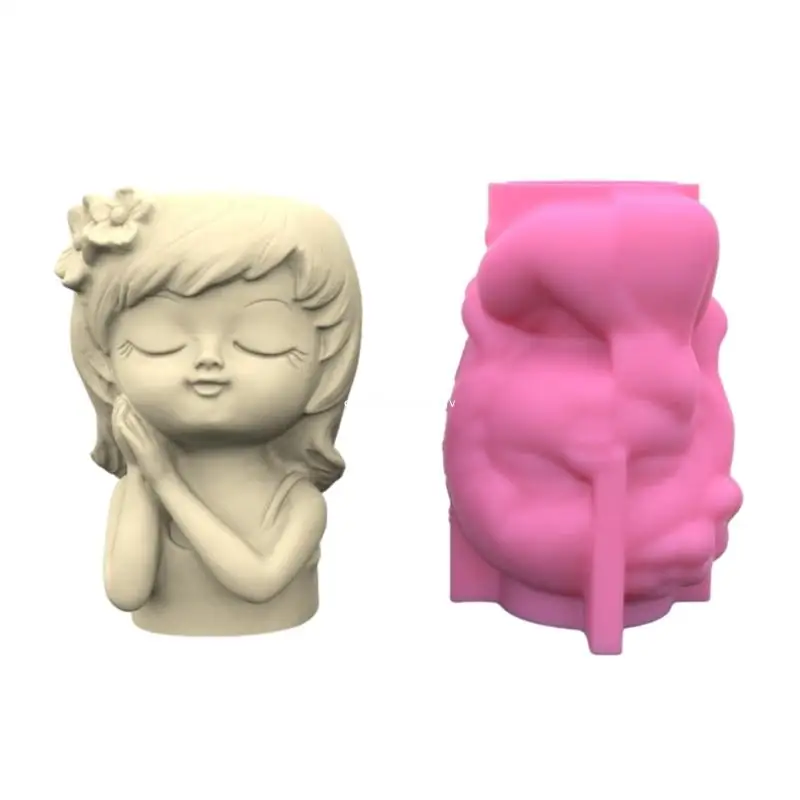 

3D Lovely Girl Gypsum Silicone Molds for Making Succulent Plant Flower Pot Dropship