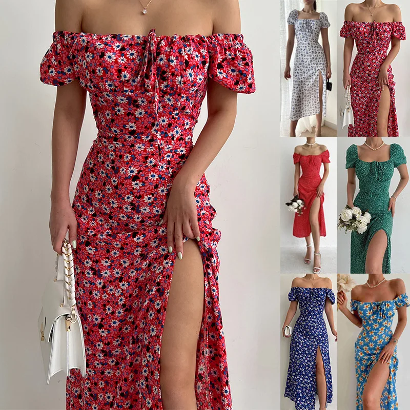 Summer New Women's Sexy Fragmented Flower Printing Bra One Line Neck Bubble Sleeve High Waisted Split Mid Length Dress
Summer New Women's Sexy Fragmented Flower Printing Bra One Line Neck Bubble Sleeve High Waisted Split Mid Length Dress