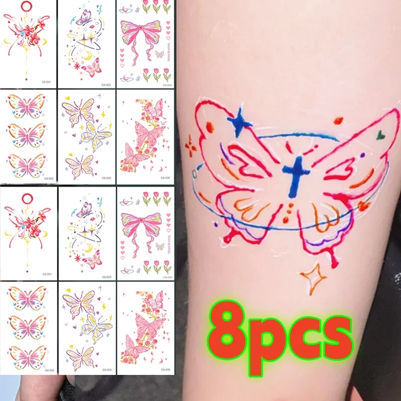 

Временные татуировки с бабочками и цветами, красочные татуировки для боди-арта, самоклеящиеся водонепроницаемые искусственные красочные татуировки для тела на руку
