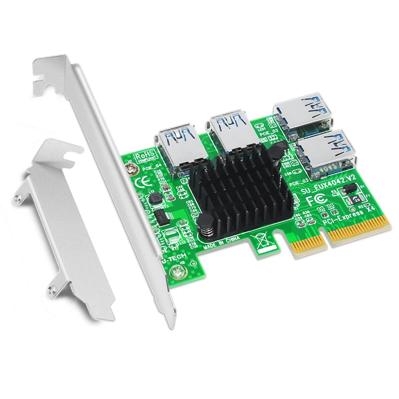 

PCI Express Riser Card 1 to 4 16X PCIe Riser PCI-E 4X to 4 USB 3.0 Adapter Port Multiplier Card for BTC Bitcoin Miner Mining NEW