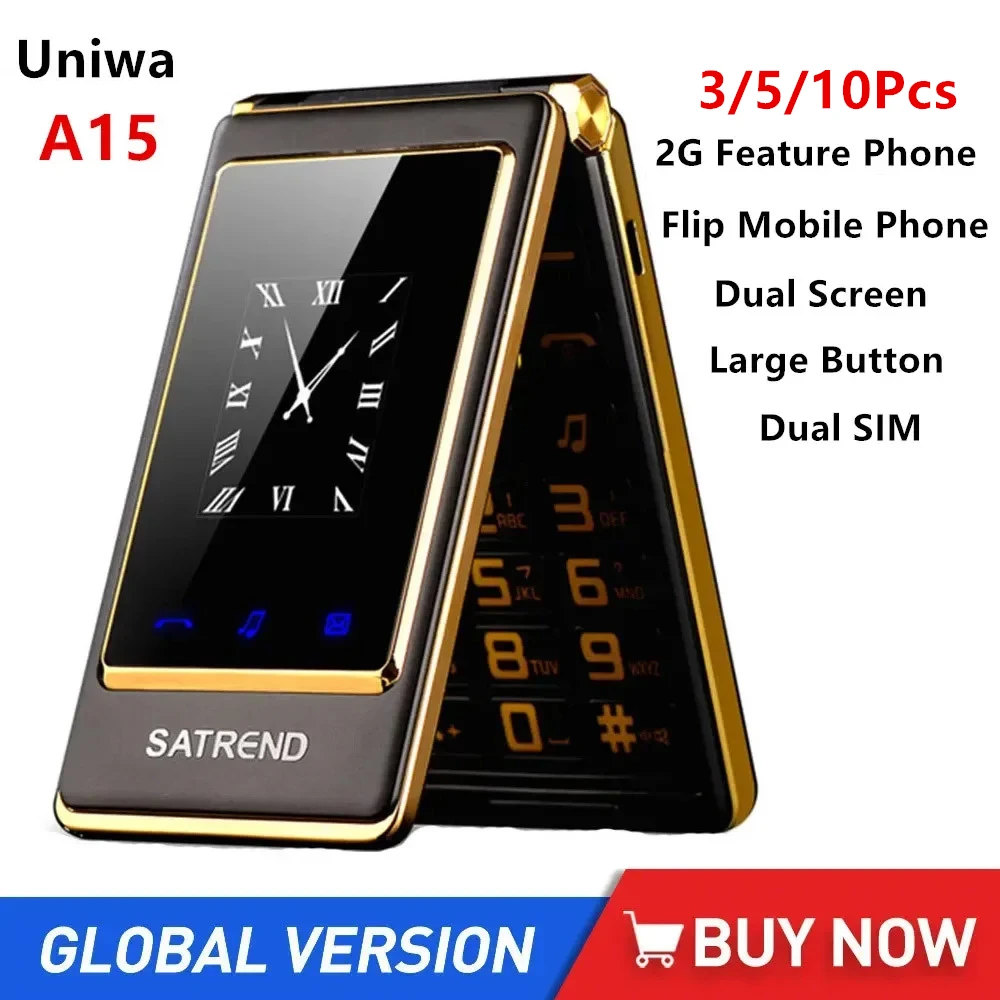 

3/5/10Pcs UNIWA A15 Feature Phone Big Push Button 2G Flip Phone Dual SIM Dual Standby For Old Man Russian Arabic Hebrew Keyboard