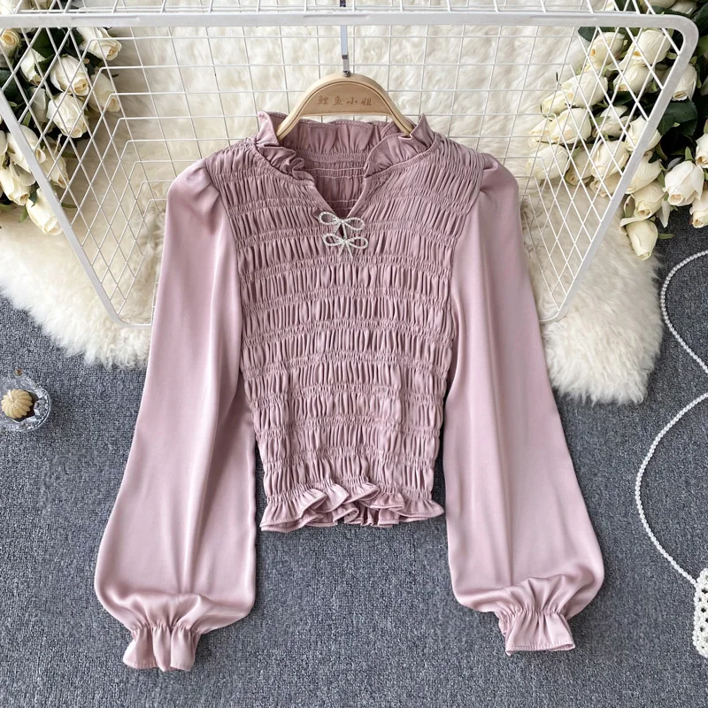 Autumn Heavy Industry Pleated Bow Buckle Design Feeling Niche Long-sleeved New Top
Autumn Heavy Industry Pleated Bow Buckle Design Feeling Niche Long-sleeved New Top