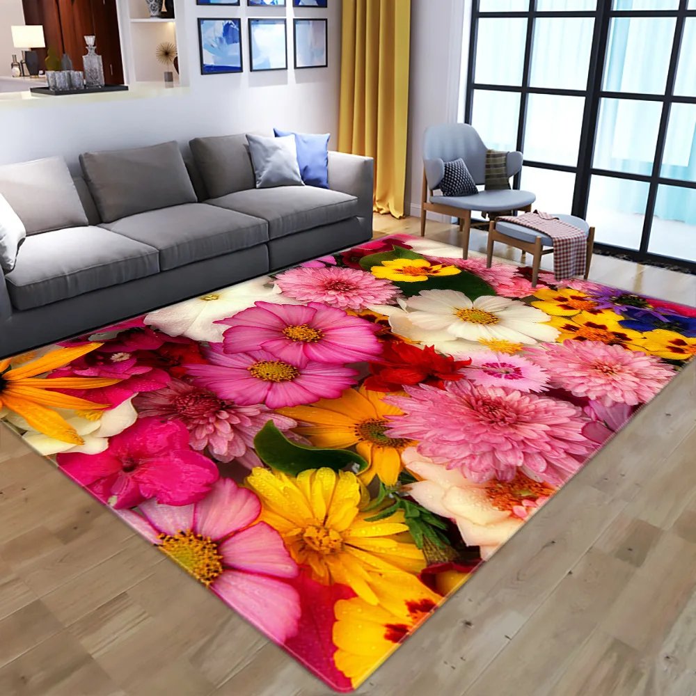 

Valentine's Day Roses Carpet Living Room Stain-resistant Non-slip Carpets for Bedroom Large One Piece Mat Decor