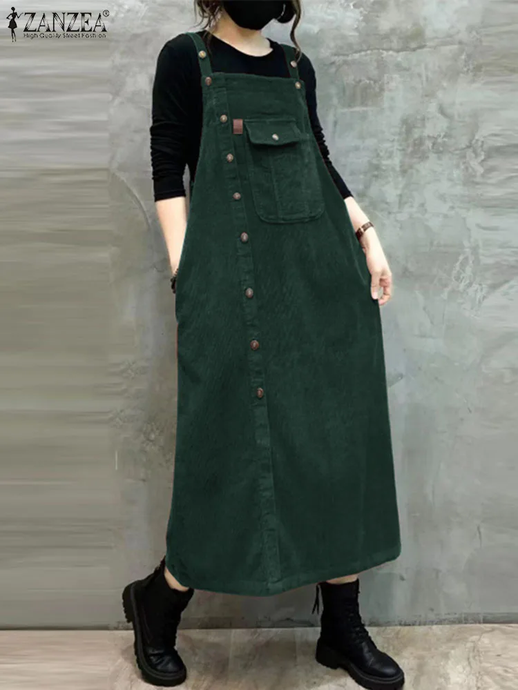 ZANZEA Women Overalls Dress Spring Summer Corduroy Sundress Solid Sleeveless Vestido Fashion Loose Work Holidday Dresses 2024
ZANZEA Women Overalls Dress Spring Summer Corduroy Sundress Solid Sleeveless Vestido Fashion Loose Work Holidday Dresses 2024