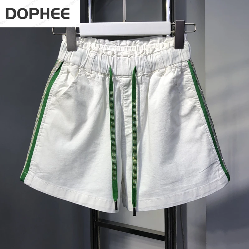 White Casual Women Denim Shorts 2022 New Summer All-match Lace-up Elastic Waist Side Hot Drill A-line Wide Leg Pants Short Jean
White Casual Women Denim Shorts 2022 New Summer All-match Lace-up Elastic Waist Side Hot Drill A-line Wide Leg Pants Short Jean