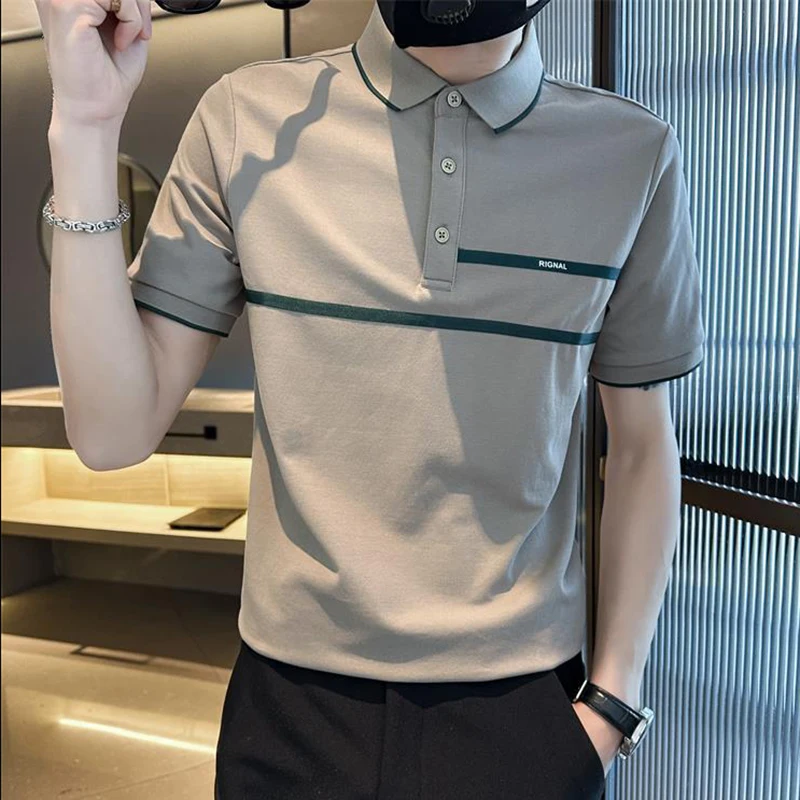 

Рубашка-поло мужская с лацканами, модная деловая Повседневная Асимметричная свободная футболка на пуговицах, с соединением, лето 2024