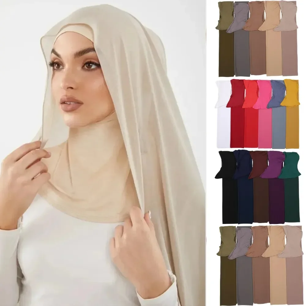 

Instant Hijabs Cap with Neck Cover Ready To Wear Scarves Chiffon Hijab for Woman Veil Muslim Islam Pull On Scarf Amira Headscarf