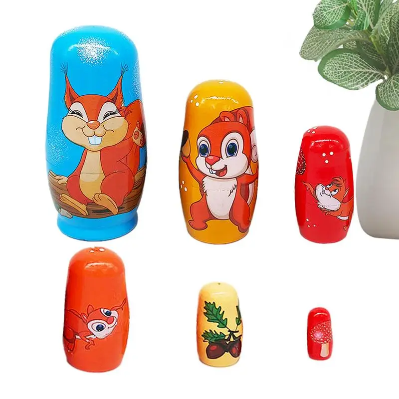 

Wooden Nesting Dolls Squirrel Theme Nesting Doll Matryoshka Set Table Ornament Room Decor 6 Pieces for Kids & Adults Enhances