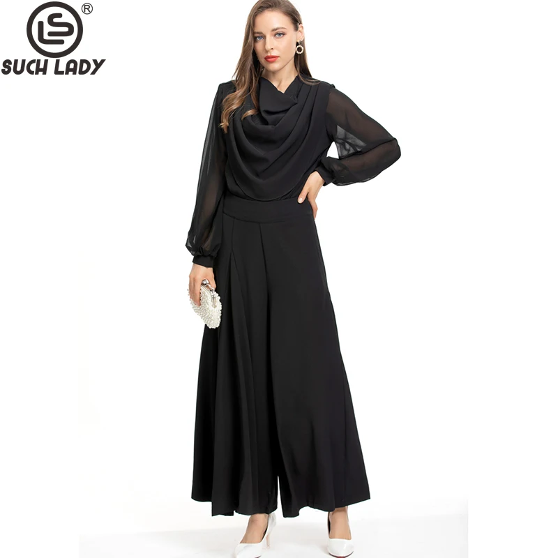 Women's Runway Two Piece Pants Long Sleeves Draped Blouse with Loose Pant Fashion Twinset Sets
Women's Runway Two Piece Pants Long Sleeves Draped Blouse with Loose Pant Fashion Twinset Sets