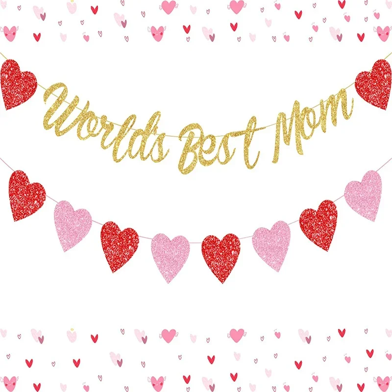 World's Best Mom Banner, Mother's Birthday Decorations, Glittery Heart Garland for Mom Appreciation, Backdrops for Photography
World's Best Mom Banner, Mother's Birthday Decorations, Glittery Heart Garland for Mom Appreciation, Backdrops for Photography