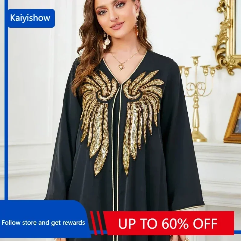 Black 2 Piece Abaya Set Dubai Moroccan Islamic Dress Chic Sequins Full Sleeve Jalabiyat Robe Ramadan Femme Musulmane
Black 2 Piece Abaya Set Dubai Moroccan Islamic Dress Chic Sequins Full Sleeve Jalabiyat Robe Ramadan Femme Musulmane