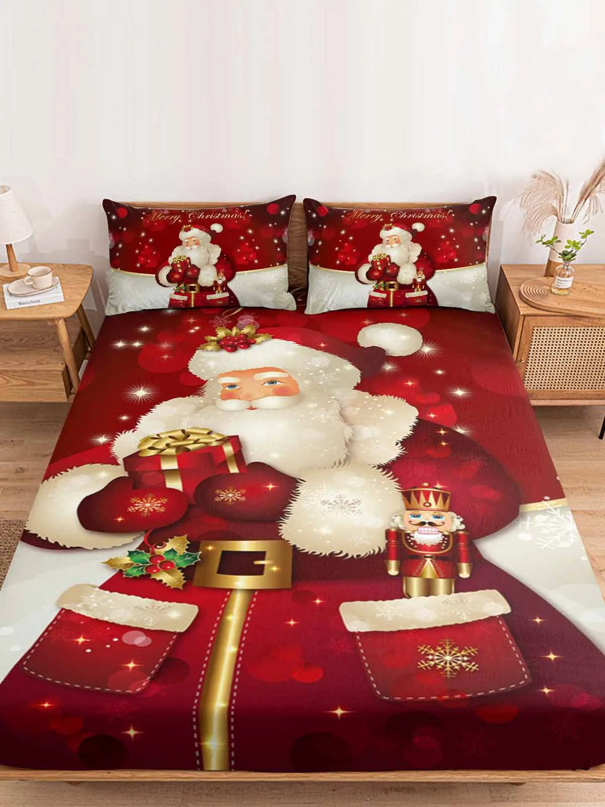 

Натяжная простыня с рождественским Санта-Клаусом и эластичными лентами, Нескользящие регулируемые Наматрасники для односпальной и двуспальной кровати