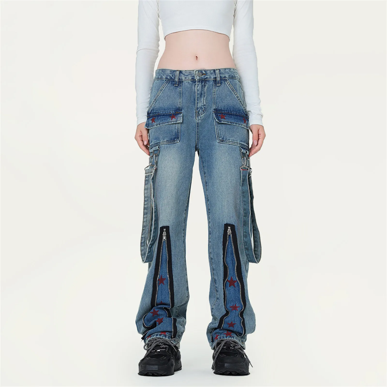 

High Waisted Jeans Y2k Fashion Women Clothing Blue Straight Leg Denim Pants Trousers Mom Jean Baggy Trousers Tall Trousers