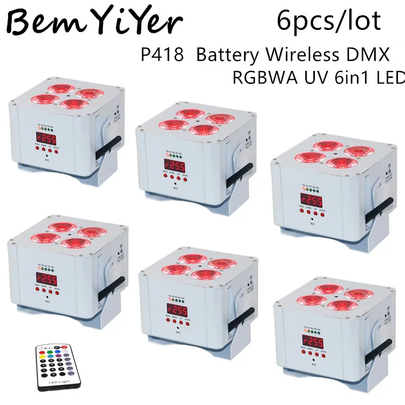 6pack DJ 4x18W Battery Wireless DMX LED Par UpLight w/Remote RGBWA+UV 6IN1 for Wedding Party Clubs Bars
6pack DJ 4x18W Battery Wireless DMX LED Par UpLight w/Remote RGBWA+UV 6IN1 for Wedding Party Clubs Bars