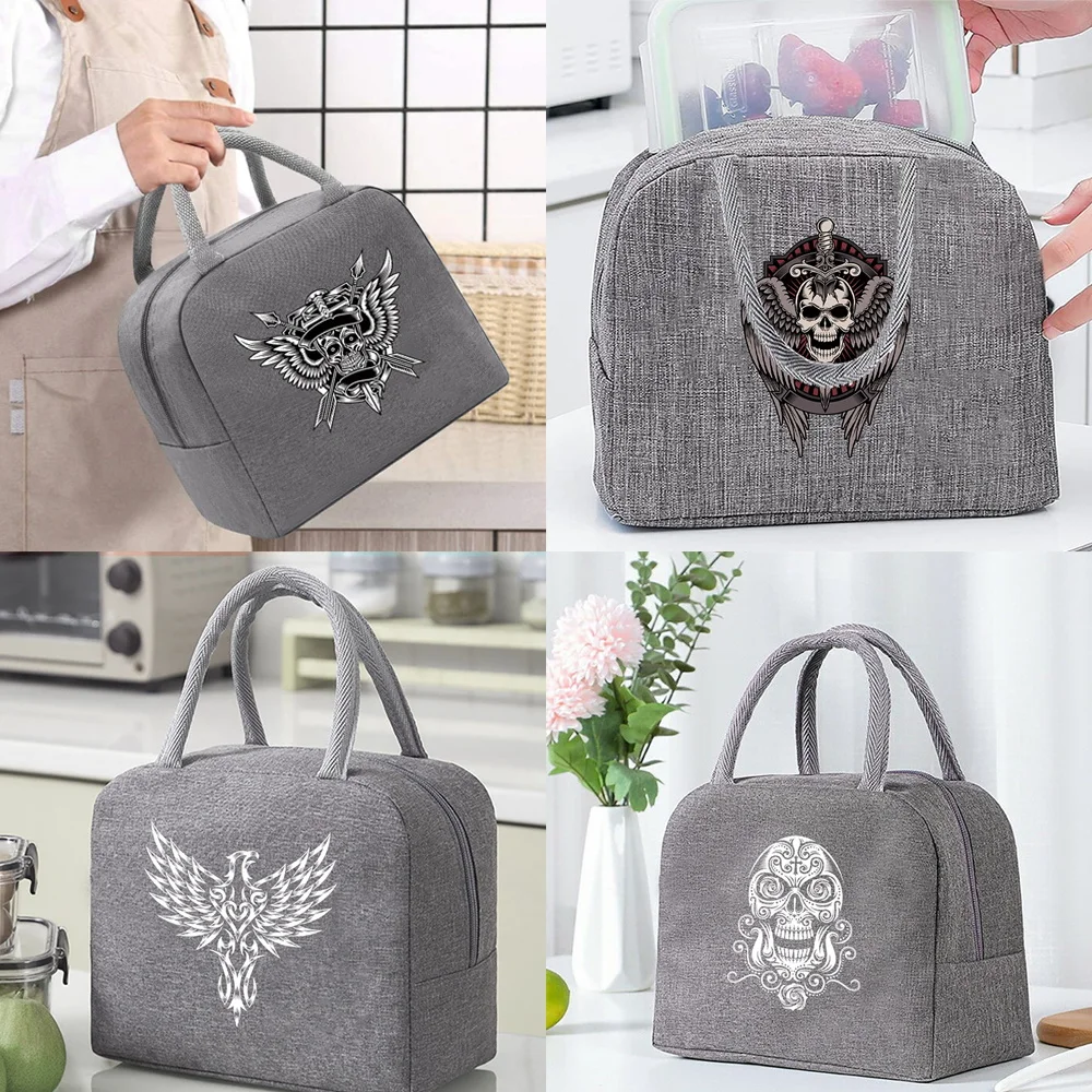 

Portable Lunch Bags for Women Insulated Cooler Bag Thermal Food Picnic Lunch Box Ice Pack Tote with Lunch Bag Skull Pattern