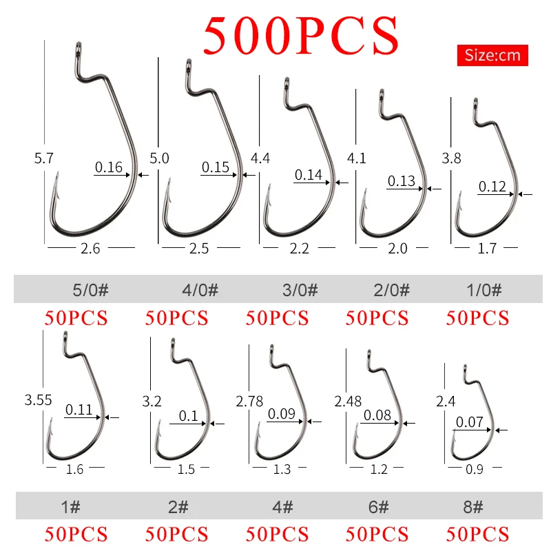 

500 шт./партия, рыболовные крючки из высокоуглеродистой стали, 1 #2 #4 #6 #8 #-5/0