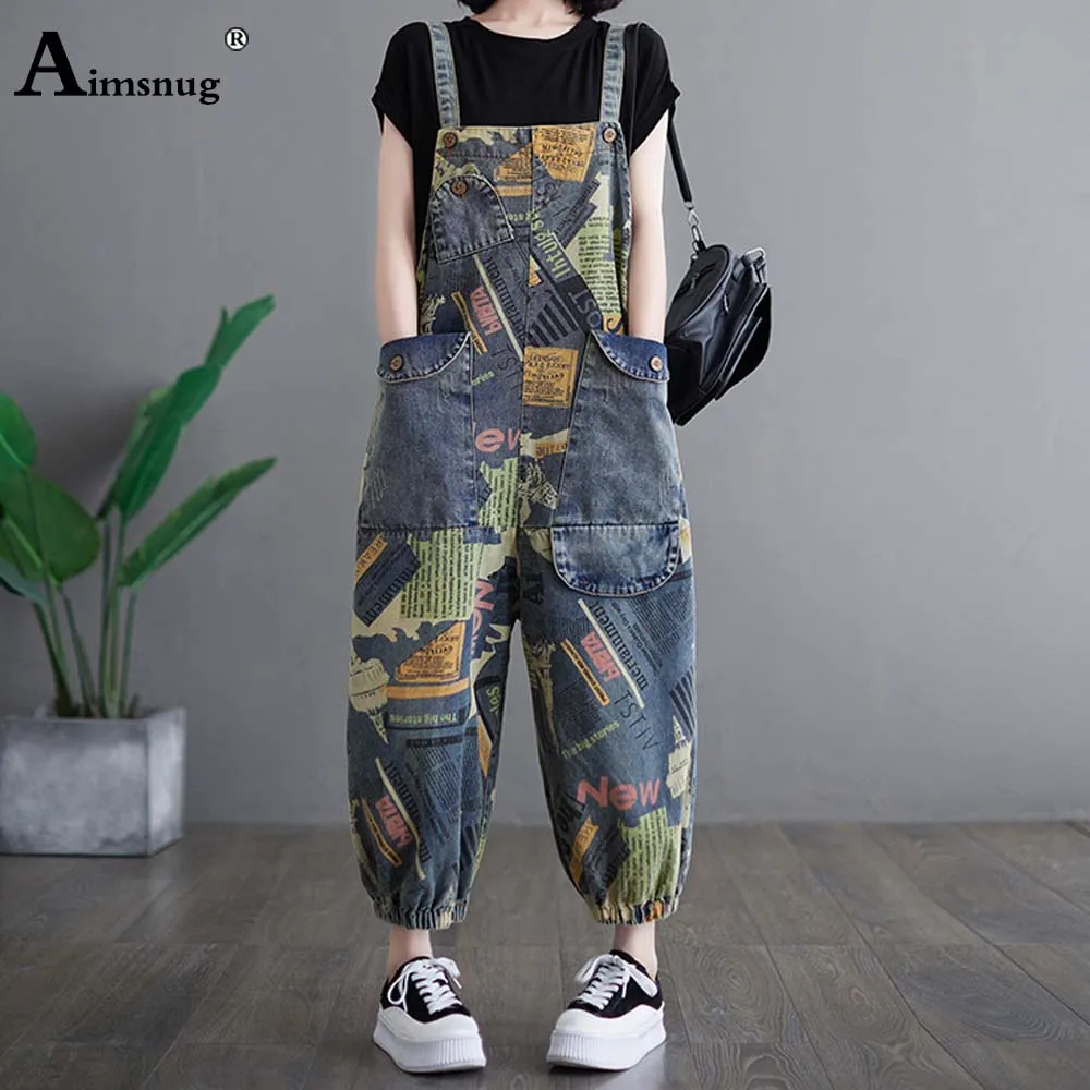 

2023 Spaghetti Strap Demin Jumpsuits Women Fashion Hip Hop Jeans Overalls Letter Print Onesie Bodysuits High Cut Pocket Pants