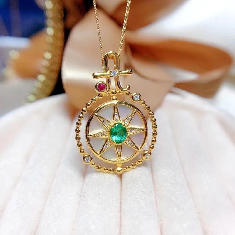 

Natural emerald pendant necklace for women silver 925 jewelry luxury gem stones 18k gold plated free shiping items