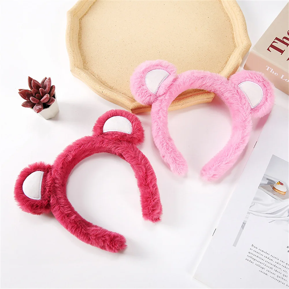 

Cute Strawberry Plush Bear Ears Headband Hair Hoop for Women Girls Cartoon Cosplay Headwear Lovely Wash Face Makeup Hairband
