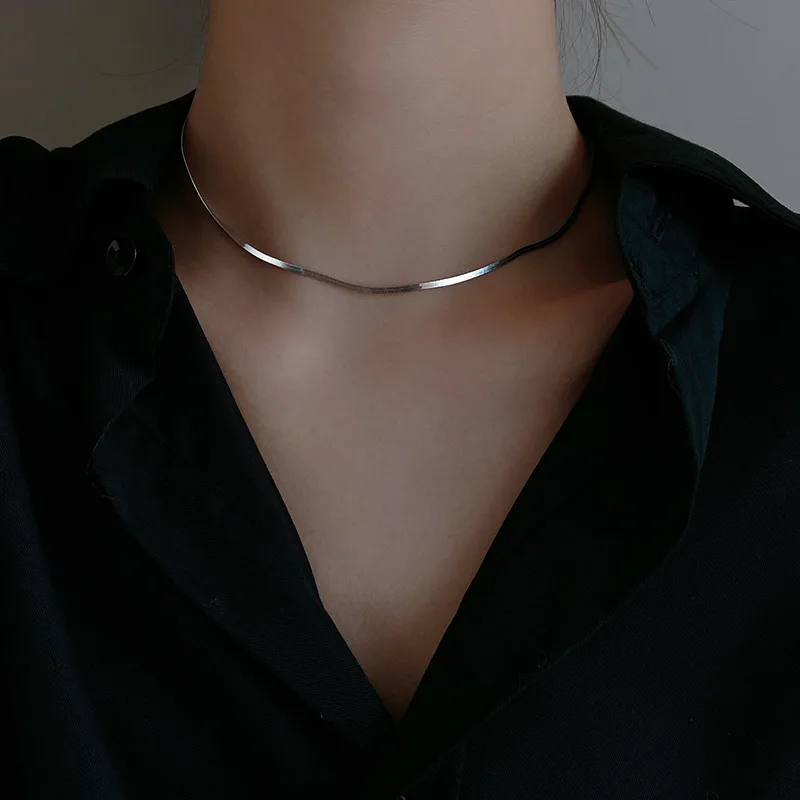 

925 Sterling Silver Clavicle Chain Necklace For Women Snake Bone Chain Charm Choker Boho Fashion Jewelry Gift Trendy Accessories