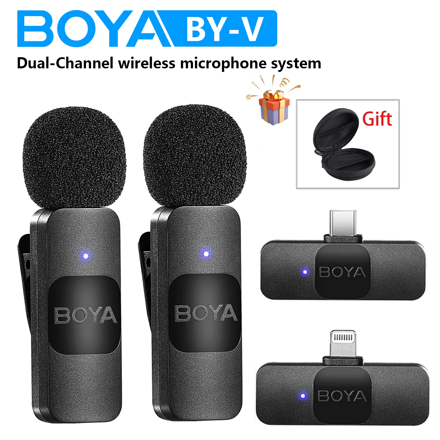 

BOYA BY-V Wireless Lavalier Lapel Mini Microphone for iPhone Android Smartphone PC Computer Live Streaming Youtube Recording