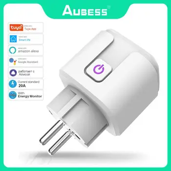 AUBESS 스마트 소켓 와이파이 플러그, EU 전원 모니터 타이밍 기능, Tuya 스마트 홈 소켓 콘센트, 알렉사 구글 홈 얀덱스용, 16, 20A