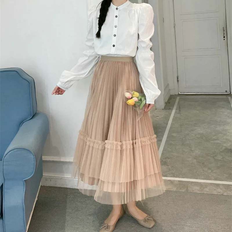 Spring Summer Casual Pleated Tull Skirt Women Fashion Cute Midi Long Velvet Skirts Female Black All-match Mesh Skirt
Spring Summer Casual Pleated Tull Skirt Women Fashion Cute Midi Long Velvet Skirts Female Black All-match Mesh Skirt