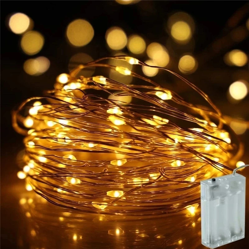 

String Fairy Lights Led Strings Copper Wire 3XAA Battery Operated Christmas Wedding Party Decoration 2M 5M 10M 100LED