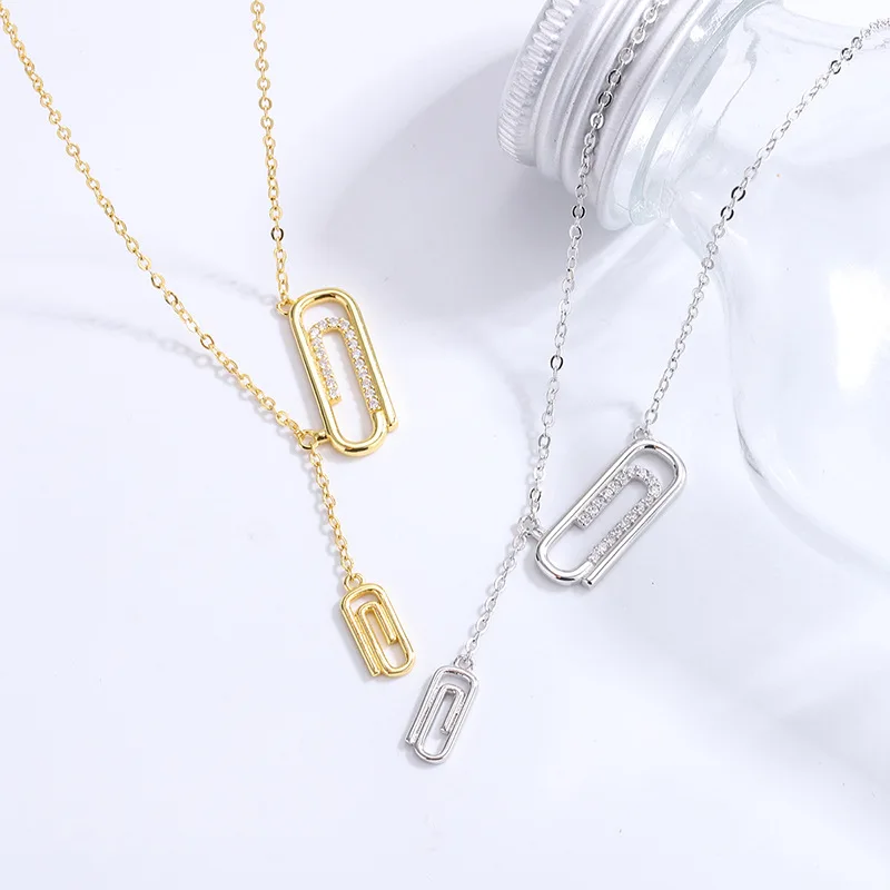 

Ожерелье из стерлингового серебра S925 пробы с зажимом для бумаги, женский дизайн меньшего роста, роскошная цепочка для воротника со стразами и кисточкой, ожерелье с подвеской