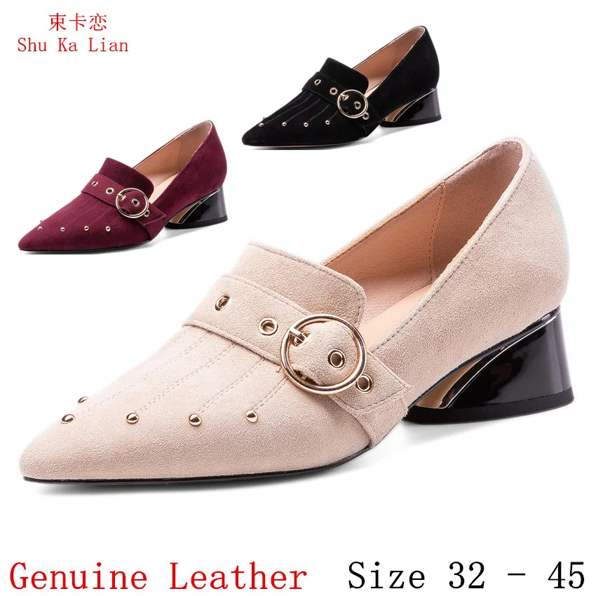 

Low Med Heels Women Oxfords Career Shoes Loafers Genuine Leather Woman Kitten Heels Small Plus Size 32 - 45