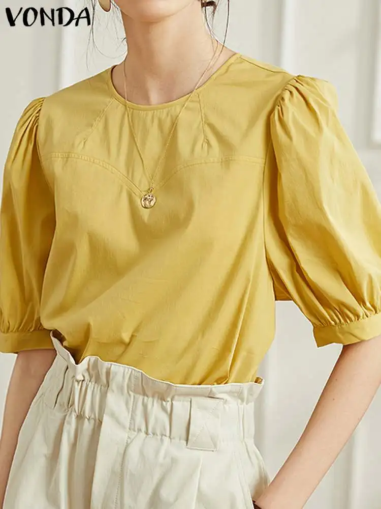 Summer Tops Women Fashion Blouse Short Sleeve VONDA 2023 Casual Loose Solid Color Shirts Elegant Round Neck Blusas Femininas
Summer Tops Women Fashion Blouse Short Sleeve VONDA 2023 Casual Loose Solid Color Shirts Elegant Round Neck Blusas Femininas