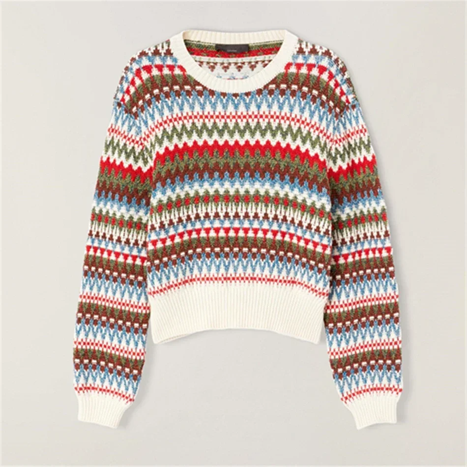 

LP Trujillo Crew Neck Sweater For Women In Cashmere Bold Colors Jacquard Kintwear New Luxury Designer Regular Fit Knitwear