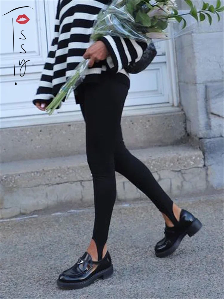 

Женские трикотажные леггинсы в рубчик, черные хлопковые базовые брюки с высокой талией для фитнеса, повседневные весенние Универсальные женские облегающие леггинсы, 2024