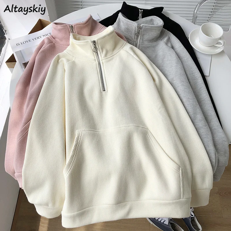 

Autumn Winter Sweatshirts Women Y2k Zipper Stand Collar Sweet Korean Fashion Clothes for Teens Baggy All-match Students BF Chic