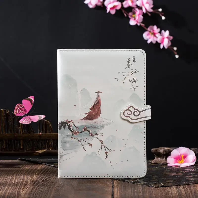 

New A5 Aesthetic Hand Book Ancient Style Fresh and Elegant Hand-painted Color Page Girl Heart PU Magnetic Button Diary Notebook