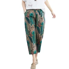 

Cotton linen Capri Pants Harlan pants radish pants summer thin print large high waist versatile cotton casual pants