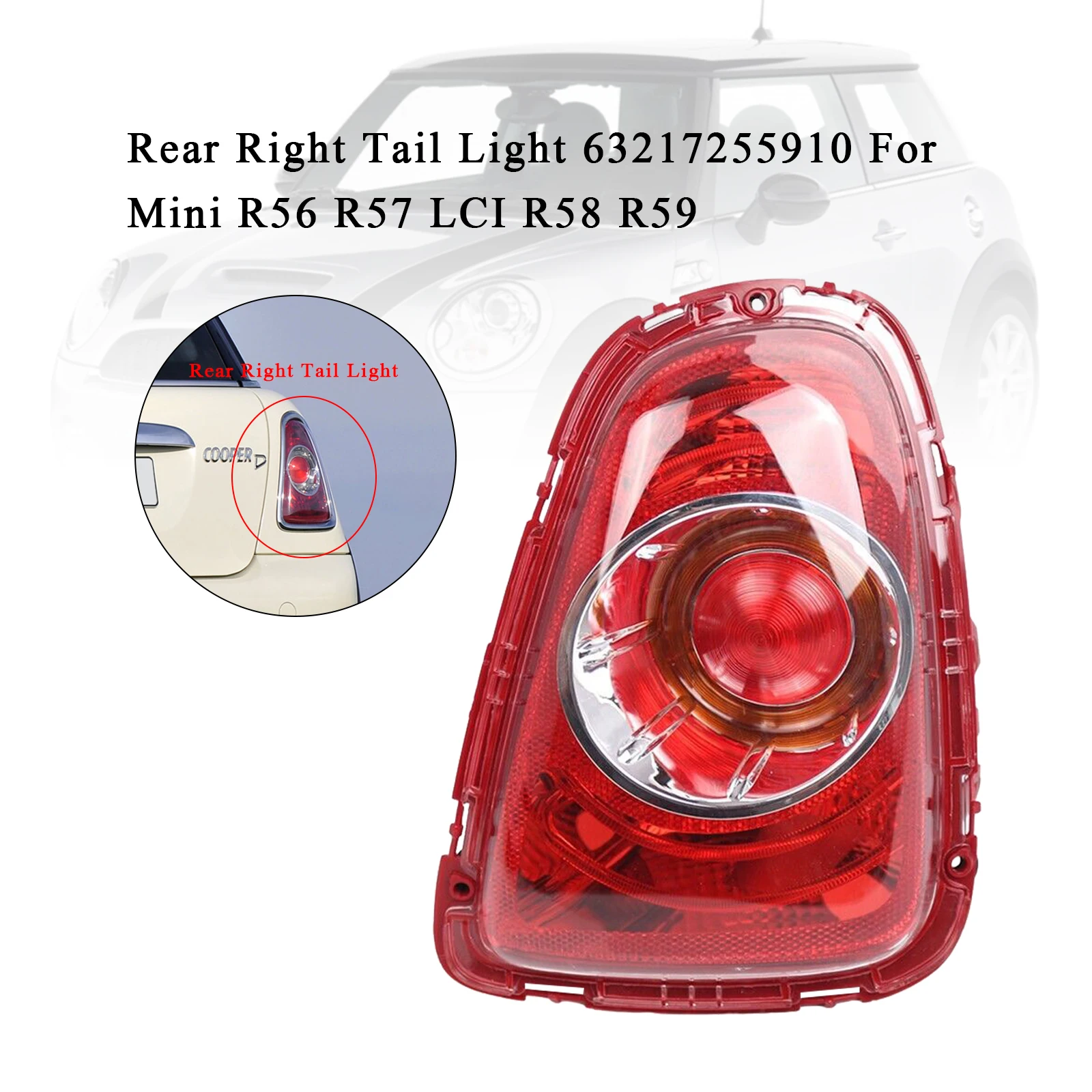 

Areyourshop Rear Right Tail Light 63217255910 For Mini R56 R57 LCI R58 R59