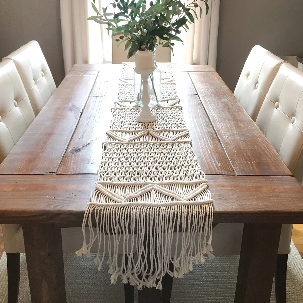 Handmade Cotton Rope Weaving Table Runner,Vintage Macrame Blanket Dining Table Decoration For Wedding Party Banquet Tablecloth
Handmade Cotton Rope Weaving Table Runner,Vintage Macrame Blanket Dining Table Decoration For Wedding Party Banquet Tablecloth