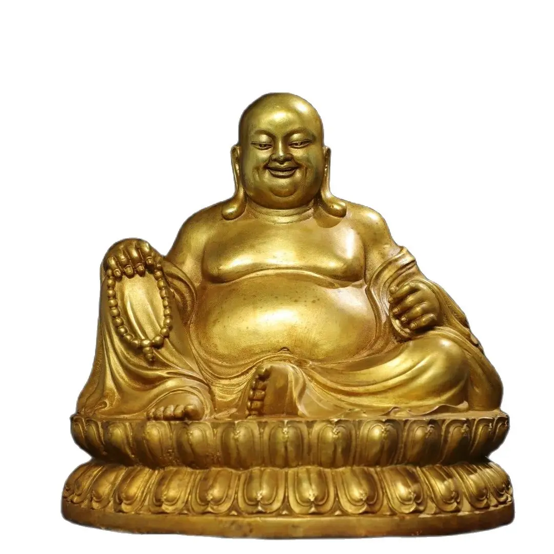 

Offering a religious bronze gilded statue of Maitreya Buddha at home Size: 23CM high, 22CM wide, 21CM thick, and 3.8KG heavy