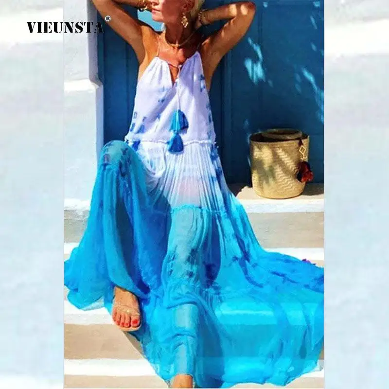 Casual Sleeveless Loose Long Holiday Beach Dress Women Elegant Pleated Mesh Dress Mujer Summer Fashion Tie Dye Halter Boho Dress
Casual Sleeveless Loose Long Holiday Beach Dress Women Elegant Pleated Mesh Dress Mujer Summer Fashion Tie Dye Halter Boho Dress
